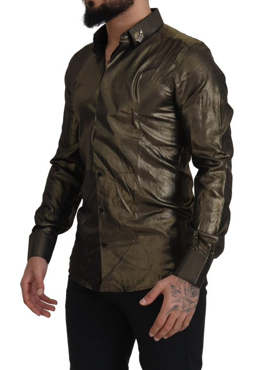 Dolce & Gabbana Elegant Gold Slim Fit Shirt with Crown Embroidery