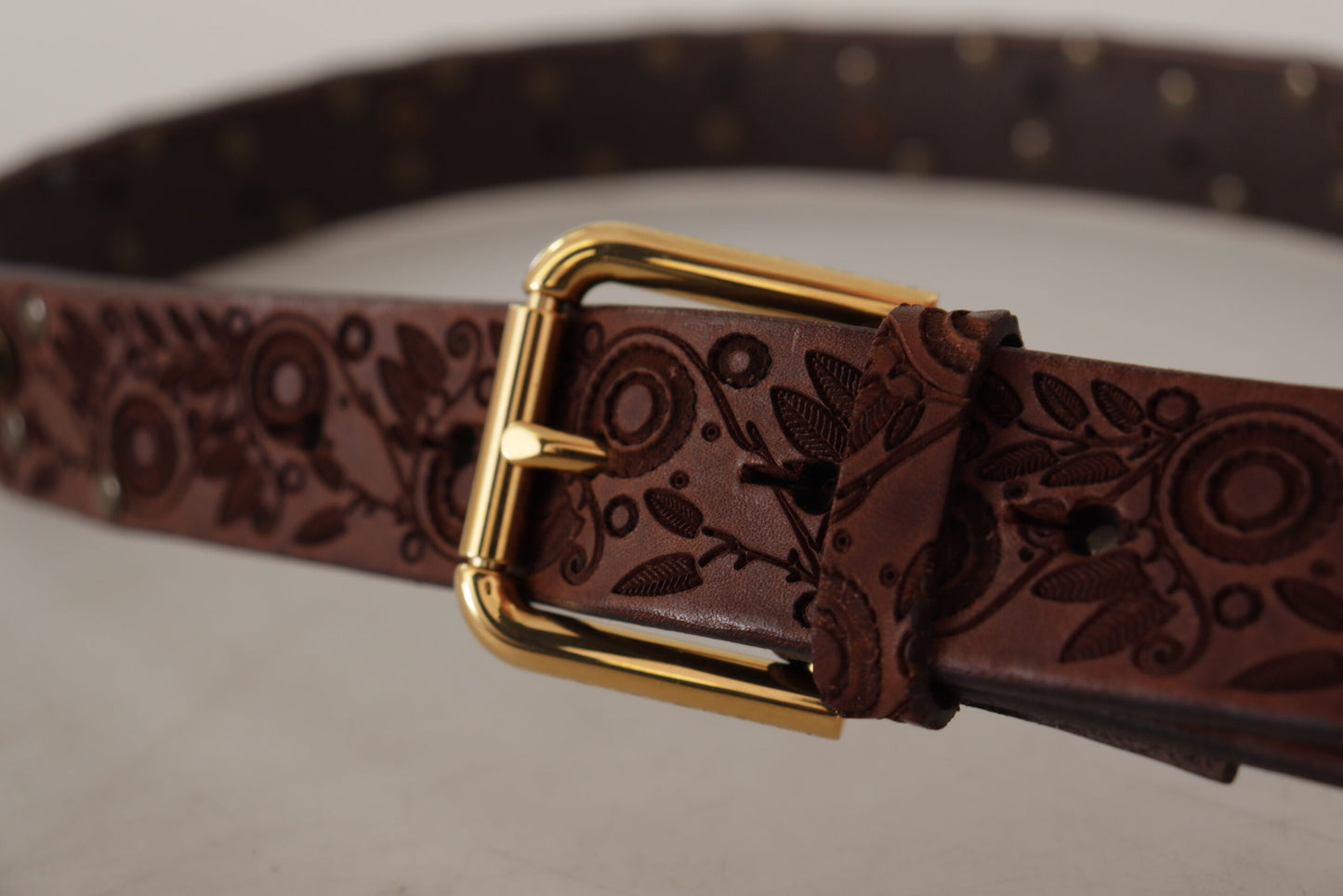 Dolce & Gabbana Elegant Leather Belt with Engraved Buckle