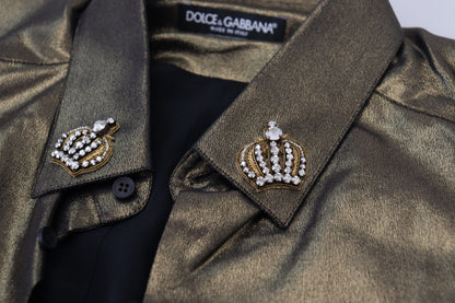 Dolce & Gabbana Elegant Gold Slim Fit Shirt with Crown Embroidery