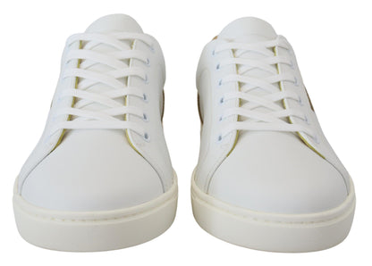 Dolce & Gabbana White Gold Leather Low Top Sneakers Shoes