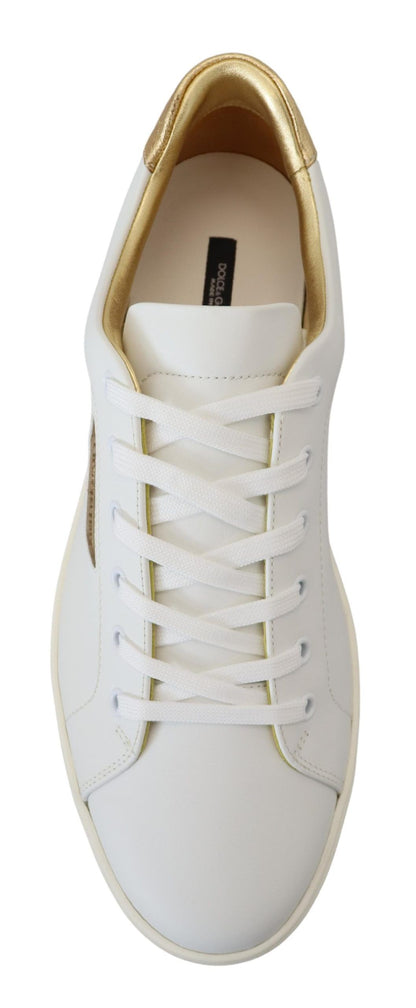 Dolce & Gabbana White Gold Leather Low Top Sneakers Shoes