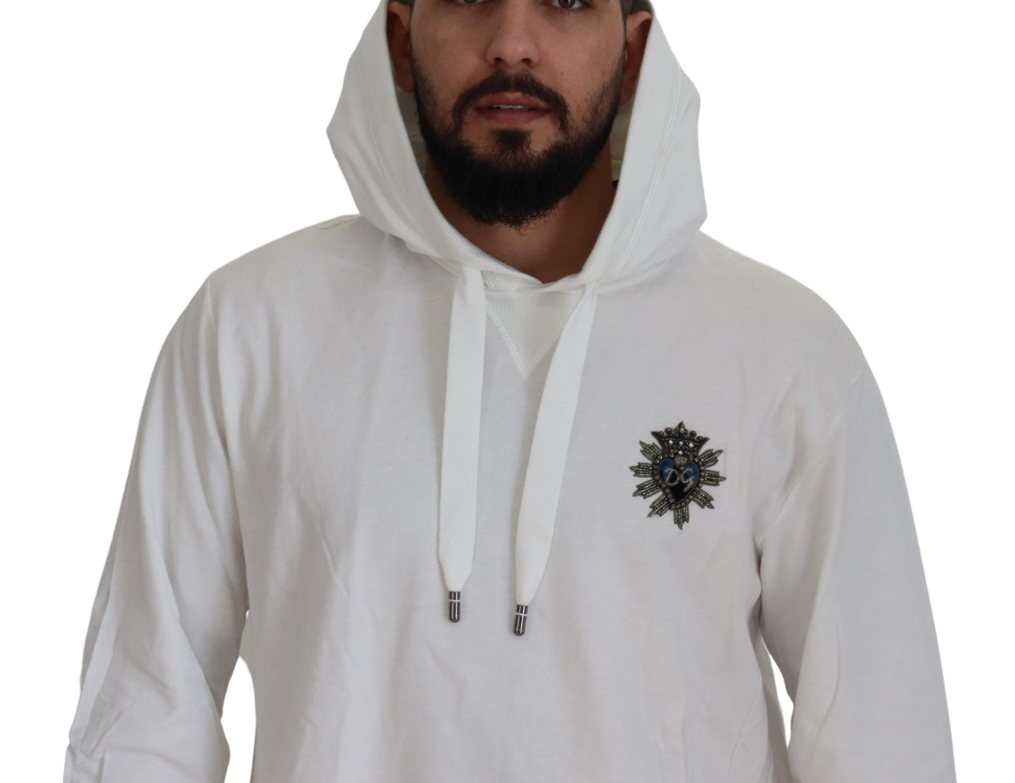 Dolce & Gabbana White Cotton Hooded Sweatshirt Sweater