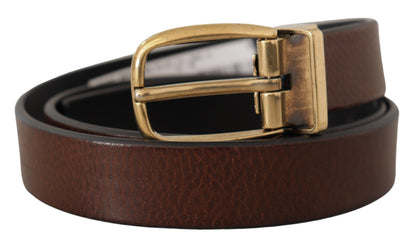 Dolce & Gabbana Elegant Leather Belt with Engraved Buckle