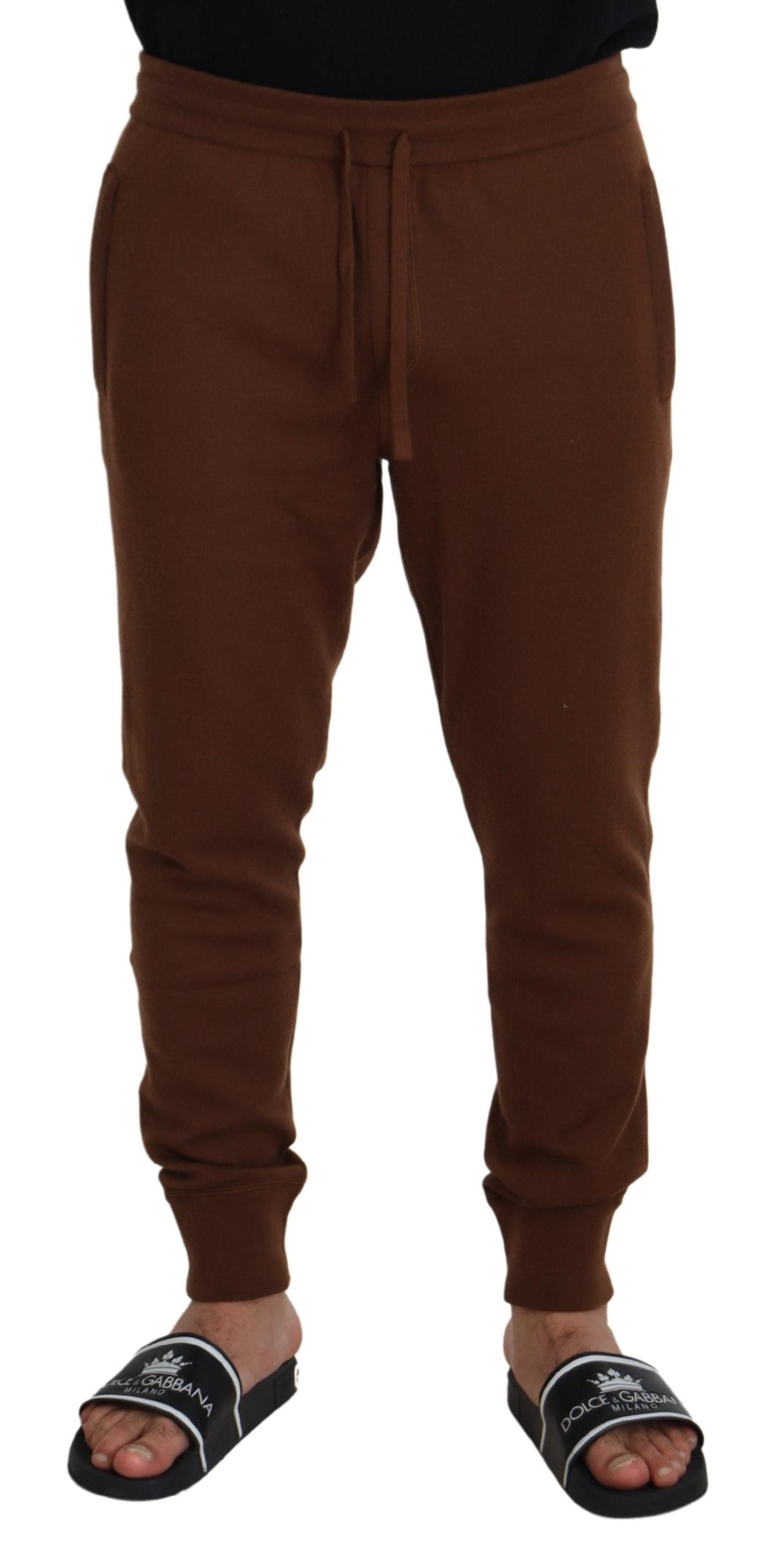 Dolce & Gabbana Brown Cashmere Men Drawstring Jogger Pants