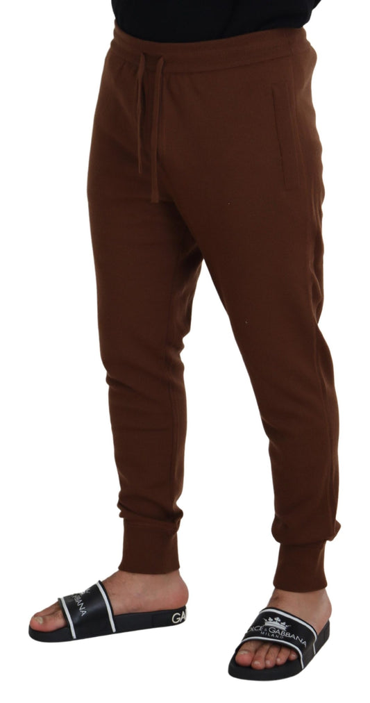 Dolce & Gabbana Brown Cashmere Men Drawstring Jogger Pants