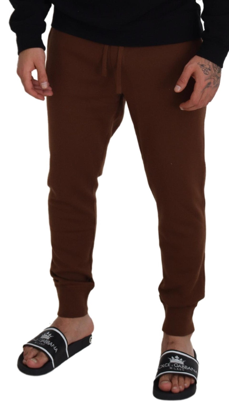 Dolce & Gabbana Brown Cashmere Men Drawstring Jogger Pants