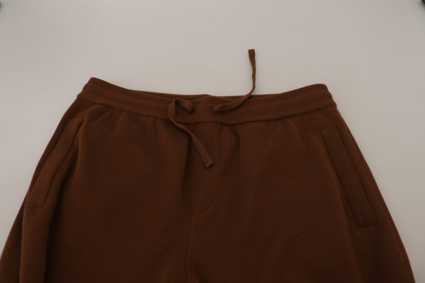 Dolce & Gabbana Brown Cashmere Men Drawstring Jogger Pants