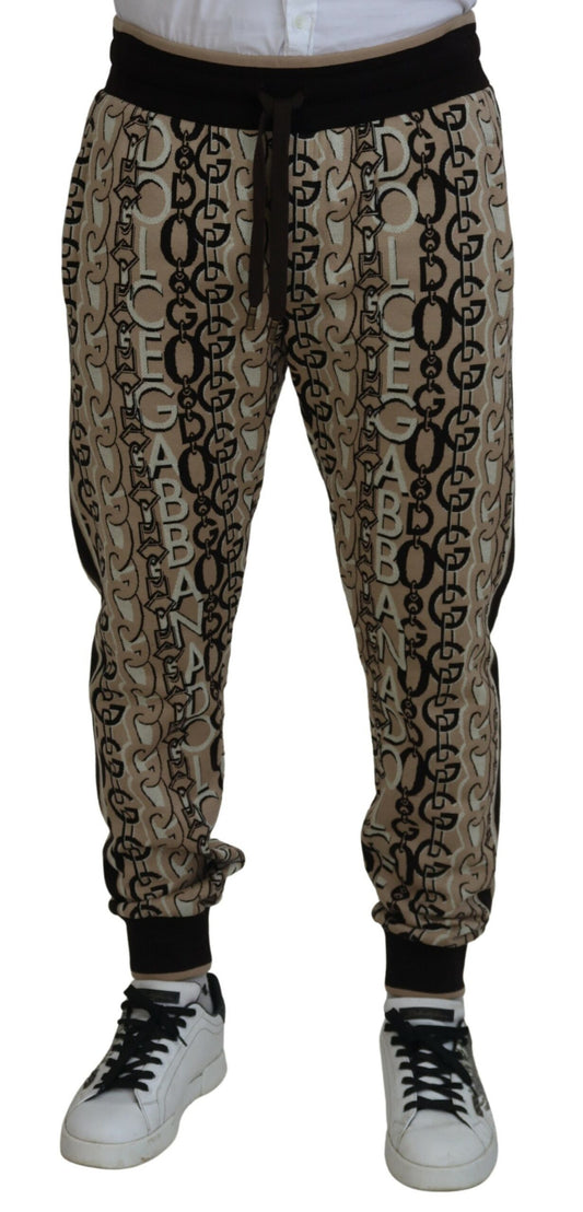 Dolce & Gabbana Beige Logo Print Cotton Jogger Pants