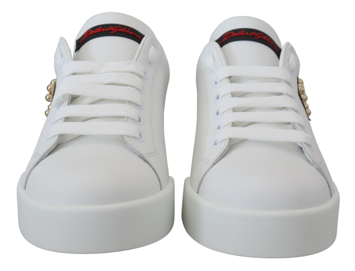 Dolce & Gabbana White Logo Patch Embellished Sneakers Shoes