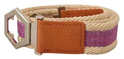 GF Ferre Multicolor Leather Silver Hexagon Logo Buckle Belt