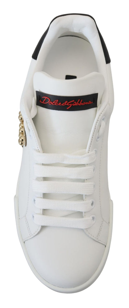 Dolce & Gabbana White Logo Patch Embellished Sneakers Shoes