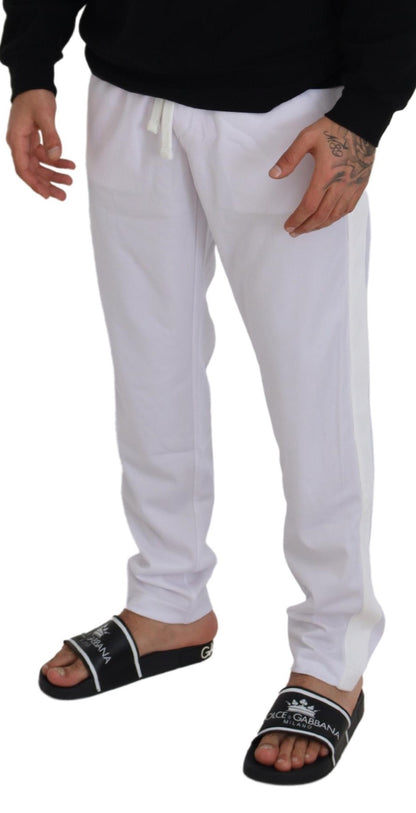 Dolce & Gabbana White Polyester Crown Logo Jogger Pants