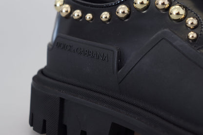 Dolce & Gabbana Black Leather Trekking Derby Embellished Shoes