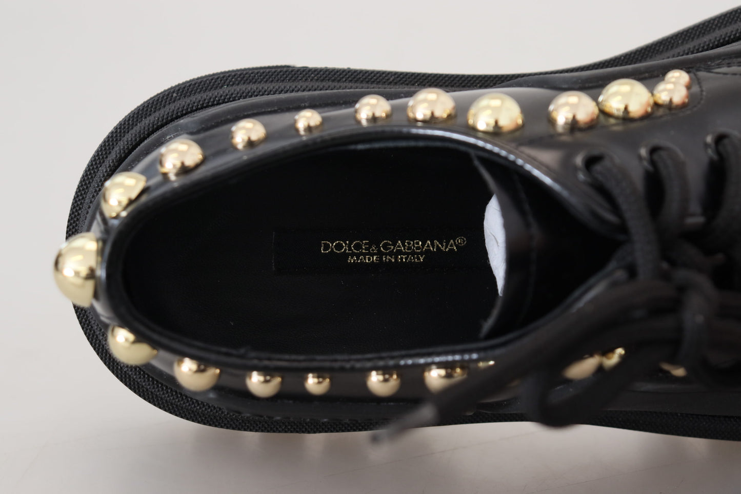 Dolce & Gabbana Black Leather Trekking Derby Embellished Shoes