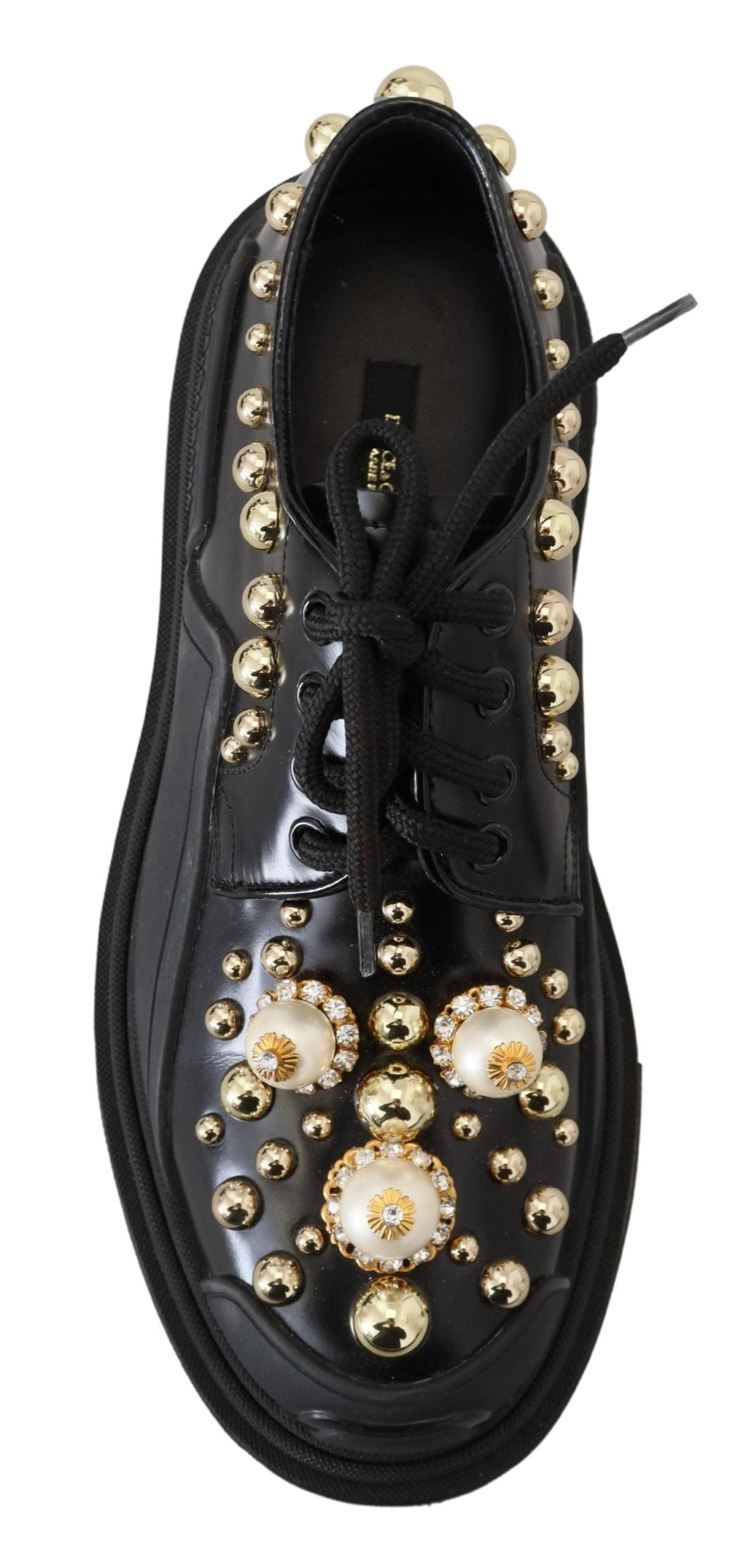 Dolce & Gabbana Black Leather Trekking Derby Embellished Shoes