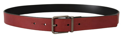 Dolce & Gabbana Elegant Maroon Leather Belt with Silver Tone Buckle