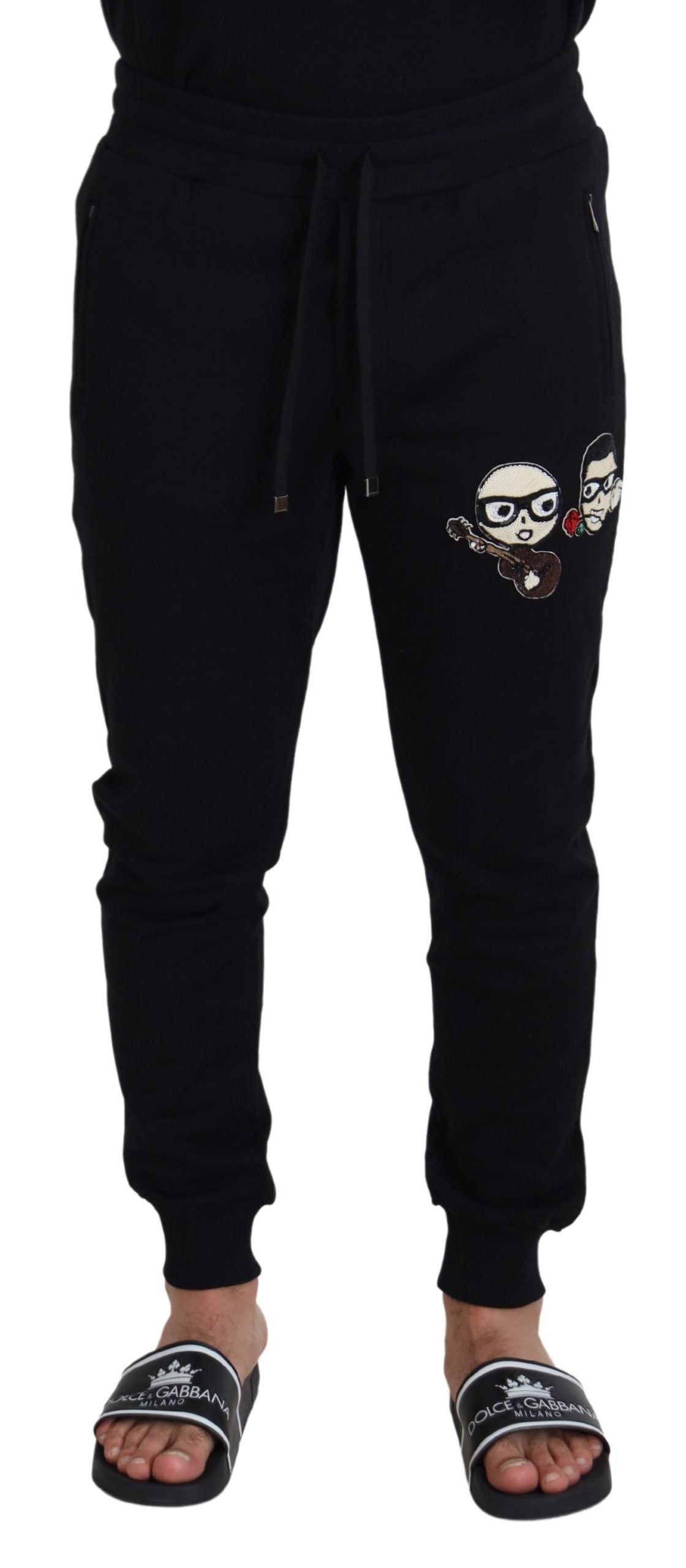 Dolce & Gabbana Black Cotton #DGFamily Sequined Jogger Pants