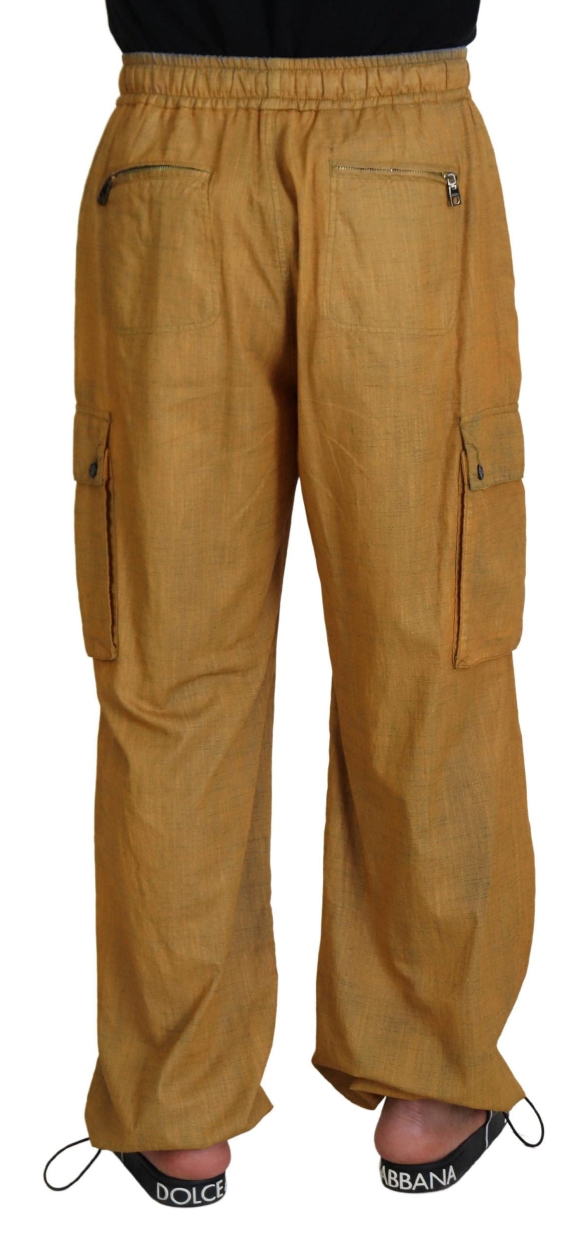 Dolce & Gabbana Brown Linen Drawstring Cargo Pants