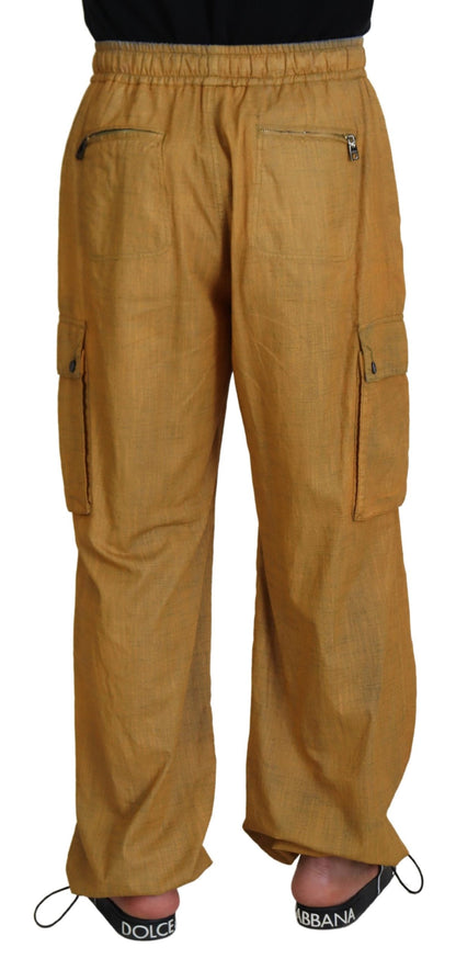 Dolce & Gabbana Brown Linen Drawstring Cargo Pants