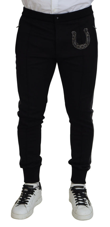 Dolce & Gabbana Black Wool Horseshoe Jogger Pants