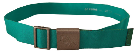 GF Ferre Green Cotton Silver Logo Metal Buckle Waist Belt