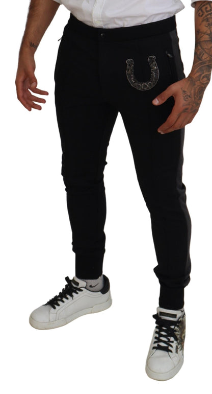 Dolce & Gabbana Black Wool Horseshoe Jogger Pants