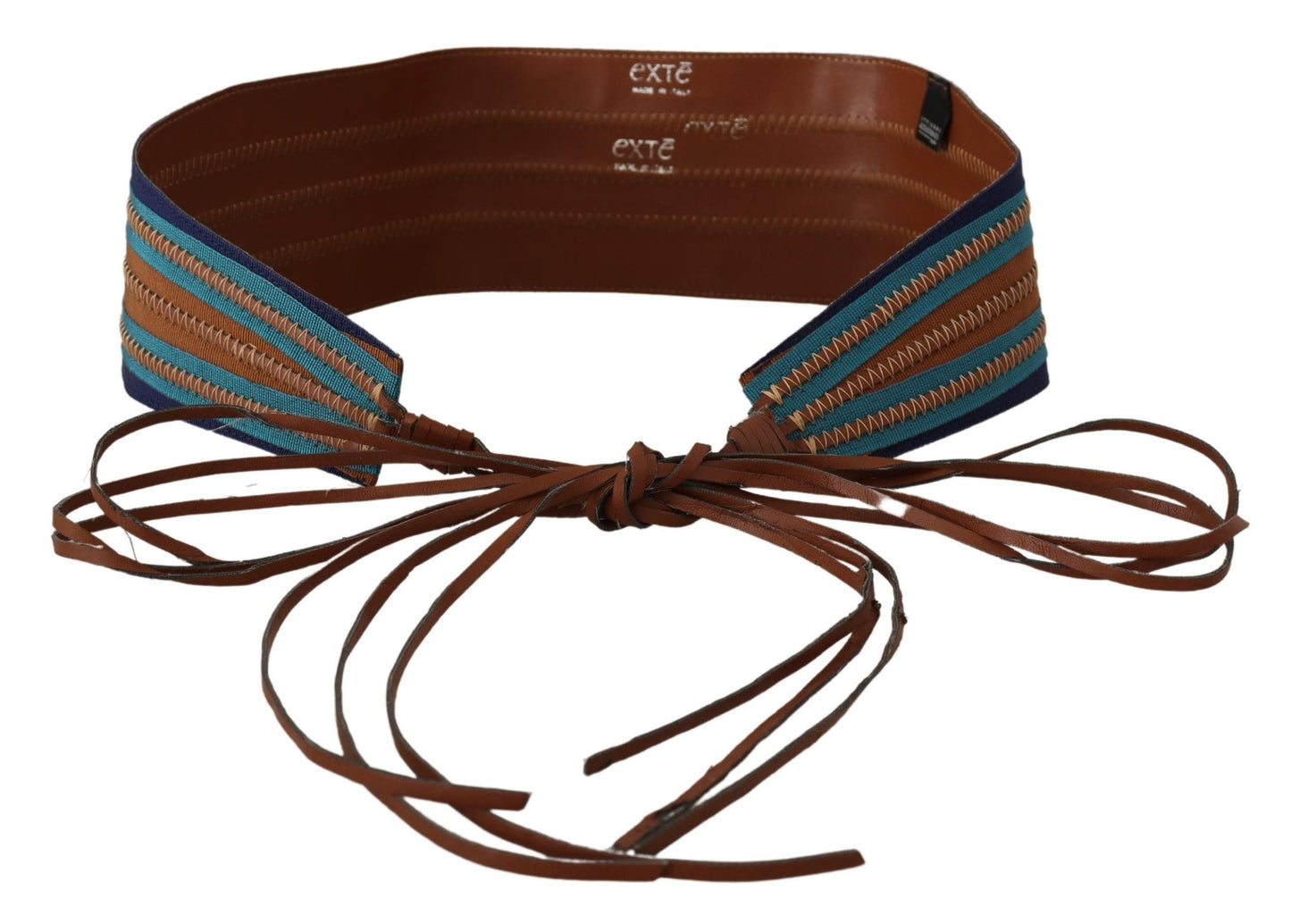 Exte Brown Leather Wide Waistband Tie Fastening Belt