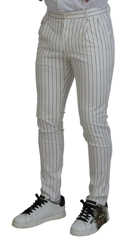 Dolce & Gabbana White Stripes Cotton Skinny Chino Pants