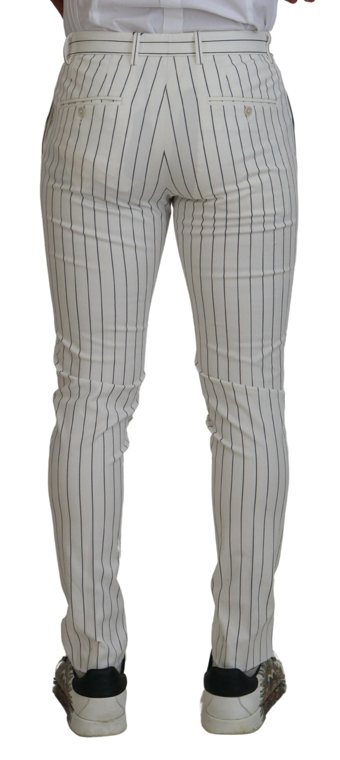 Dolce & Gabbana White Stripes Cotton Skinny Chino Pants