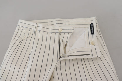 Dolce & Gabbana White Stripes Cotton Skinny Chino Pants