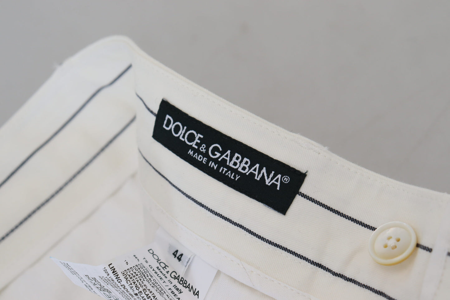 Dolce & Gabbana White Stripes Cotton Skinny Chino Pants