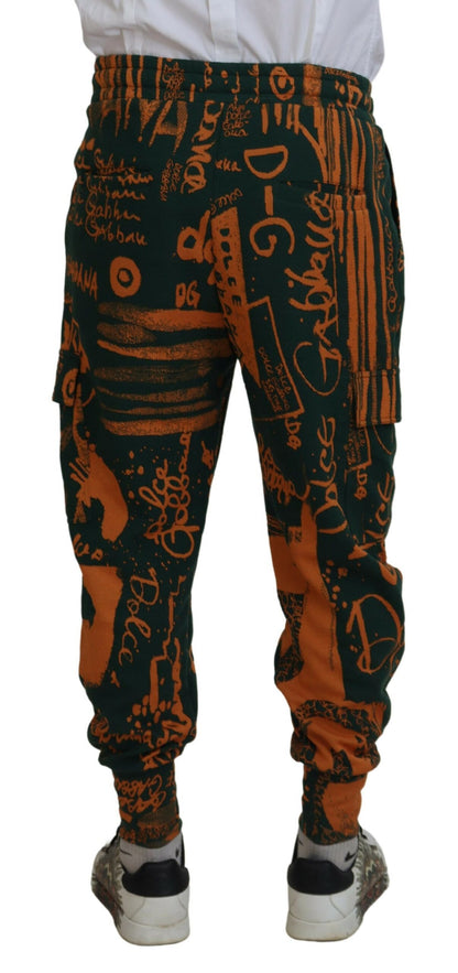 Dolce & Gabbana Multicolor Logo Print Silk Cargo Jogger Pants