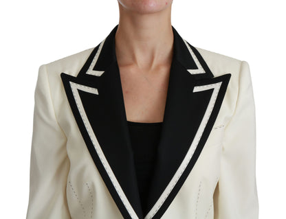 Dolce & Gabbana Elegant Cream & Black Detailed Blazer