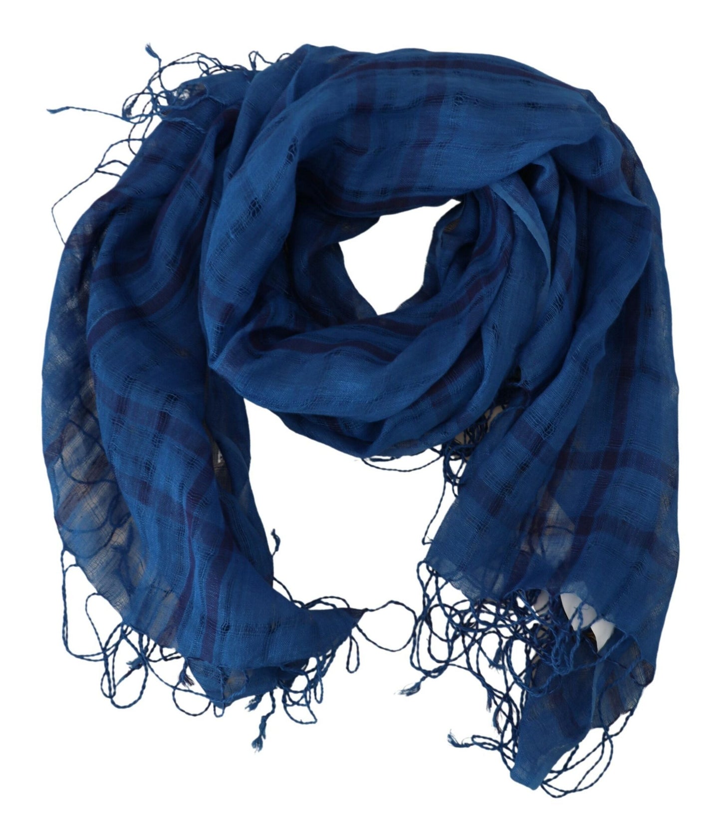 Costume National Blue Linen Shawl Foulard Fringes Scarf