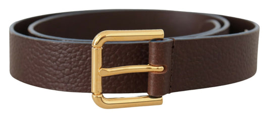 Dolce & Gabbana Elegant Brown Leather Belt with Gold Buckle