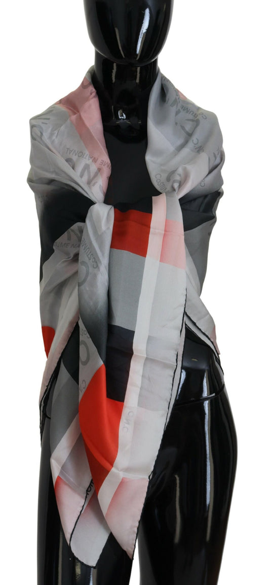 Costume National Gray Red Shawl Foulard Wrap Scarf