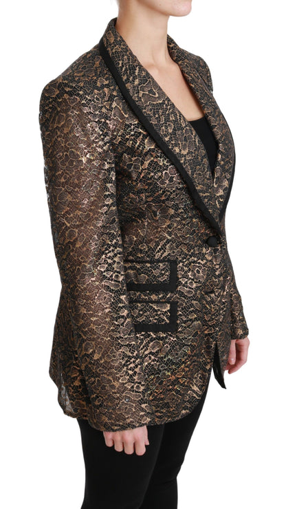 Dolce & Gabbana Elegant Gold Floral Lace Blazer Jacket