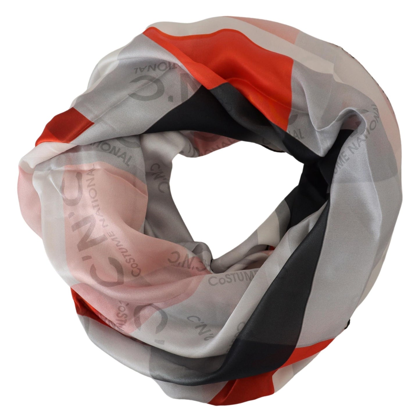 Costume National Gray Red Shawl Foulard Wrap Scarf