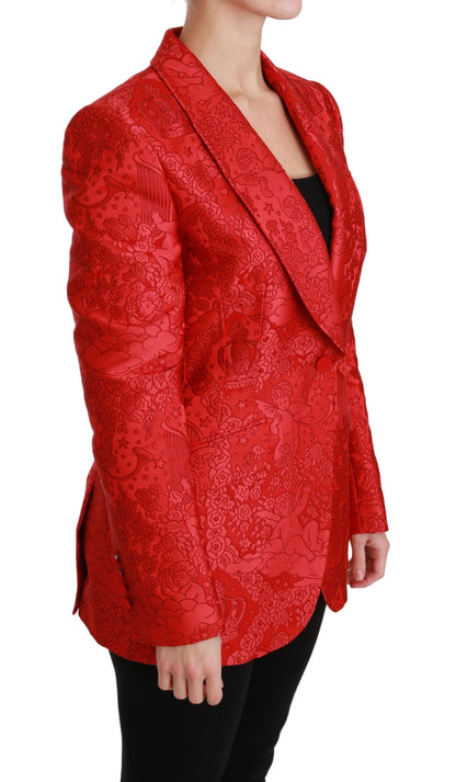 Dolce & Gabbana Red Floral Angel Blazer Coat Jacket