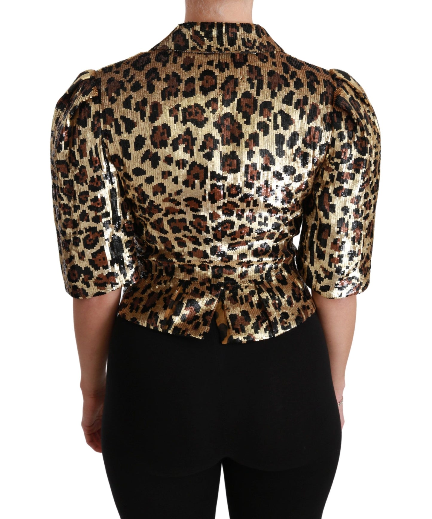 Dolce & Gabbana Gold Leopard Print Short Sleeve Blazer