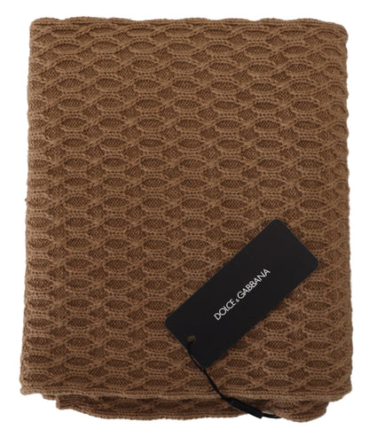 Dolce & Gabbana Dark Brown Wrap Shawl Knitted Camel Scarf