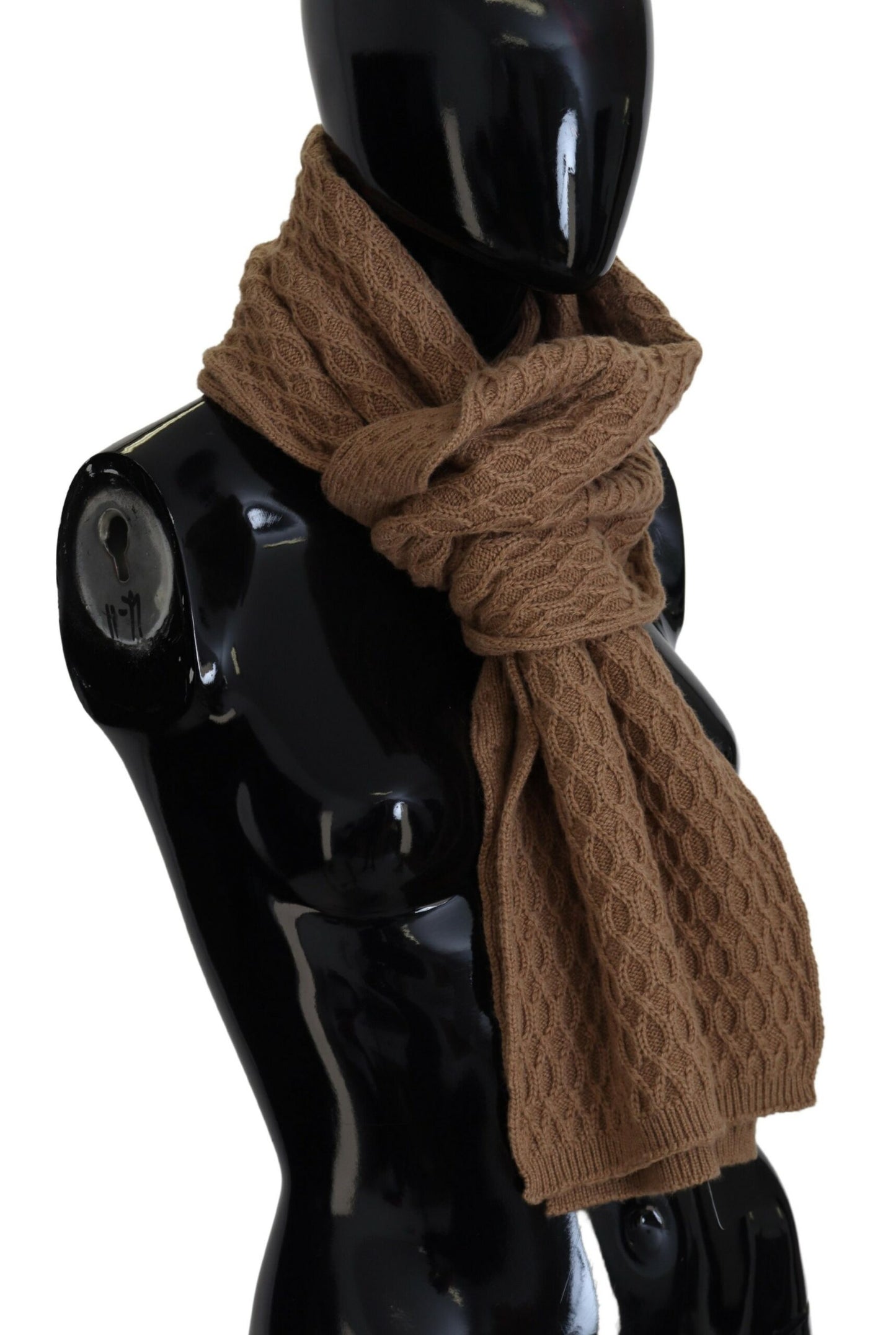 Dolce & Gabbana Dark Brown Wrap Shawl Knitted Camel Scarf