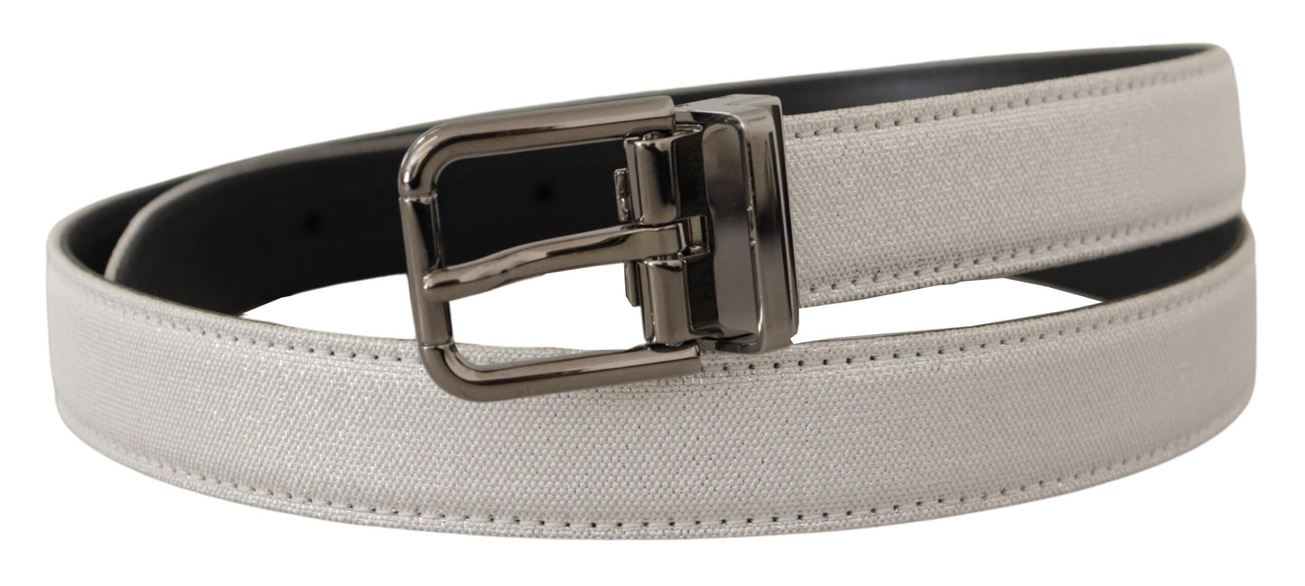 Dolce & Gabbana Chic White Leather Belt with Chrome Buckle