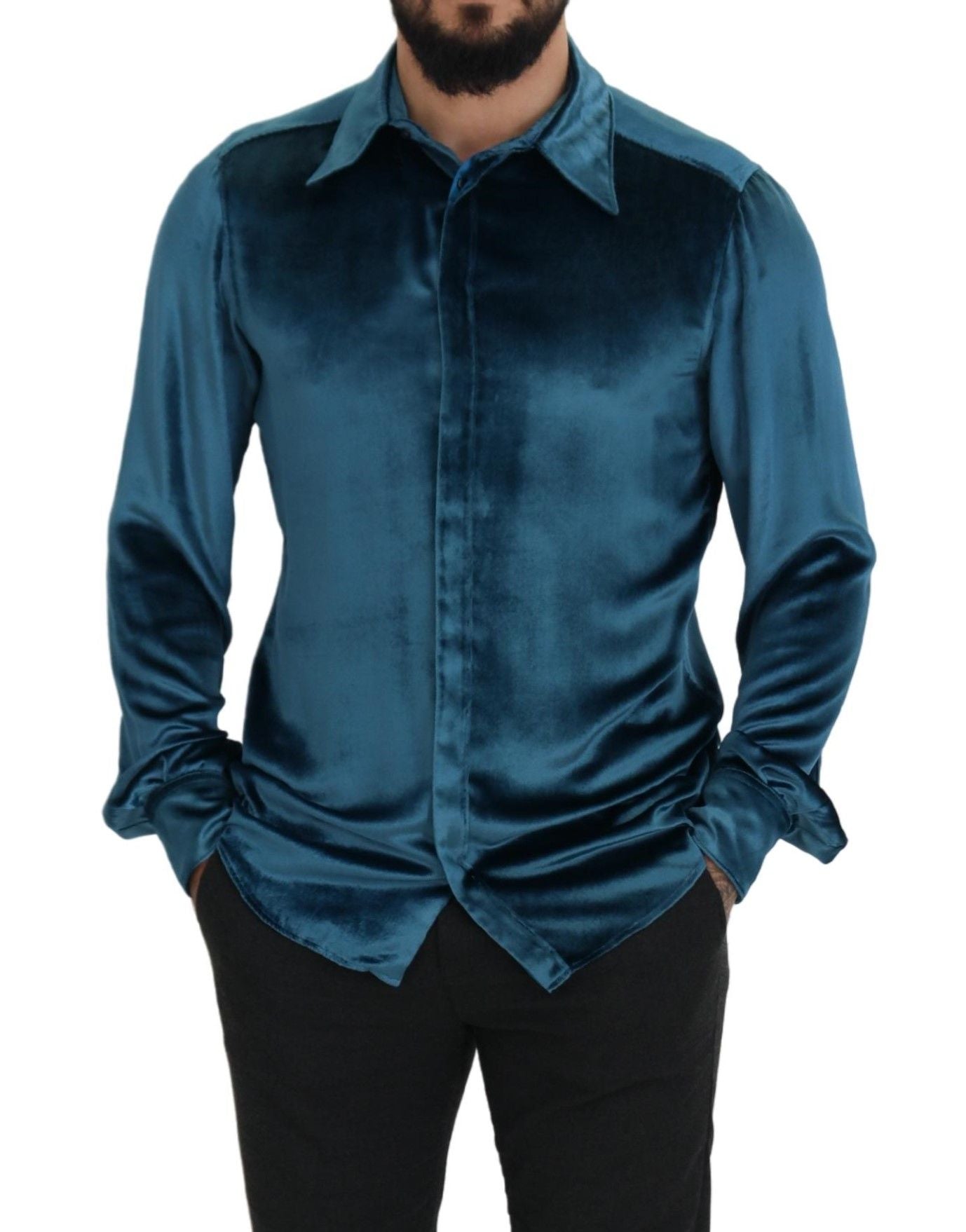 Dolce & Gabbana Elegant Blue Martini Slim Fit Casual Shirt