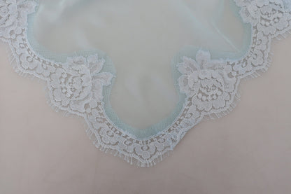 Dolce & Gabbana Light Blue Lace Silk Shawl Square Wrap Scarf