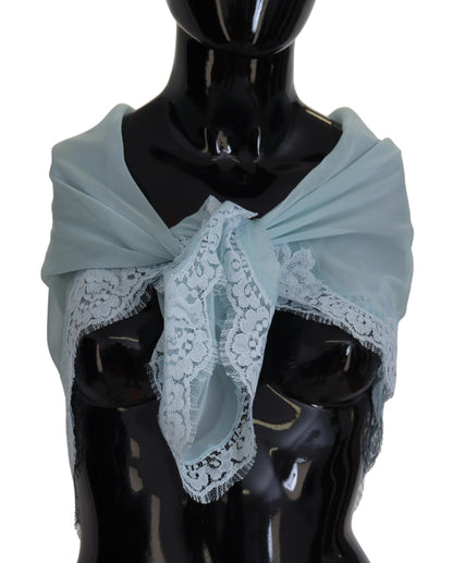 Dolce & Gabbana Light Blue Lace Silk Shawl Square Wrap Scarf