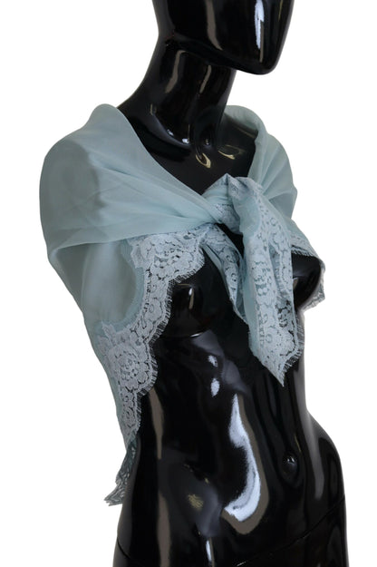 Dolce & Gabbana Light Blue Lace Silk Shawl Square Wrap Scarf