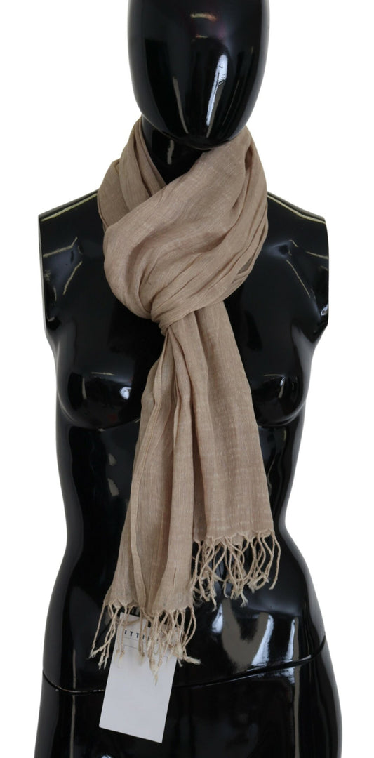 Costume National Beige Cotton Shawl Foulard Fringe Scarf