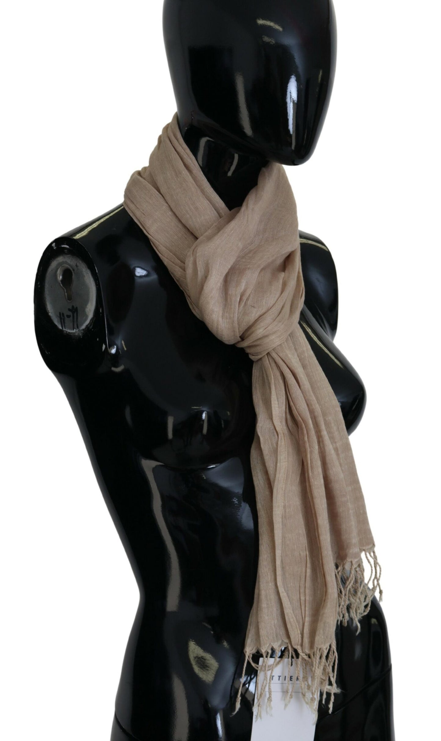 Costume National Beige Cotton Shawl Foulard Fringe Scarf