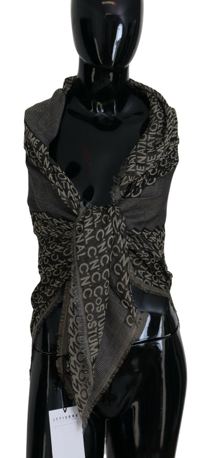 Costume National Gray Logo Knit Neck Wrap Shawl Scarf